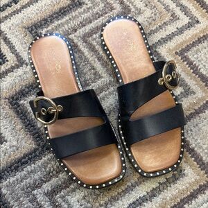 Coach Black Sandals with Gold Buckle